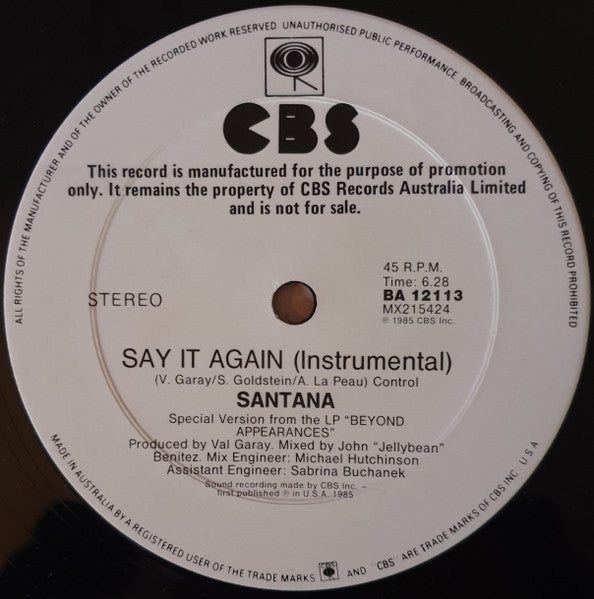 Santana – Say It Again 12" vinyl record, image 4 of 4