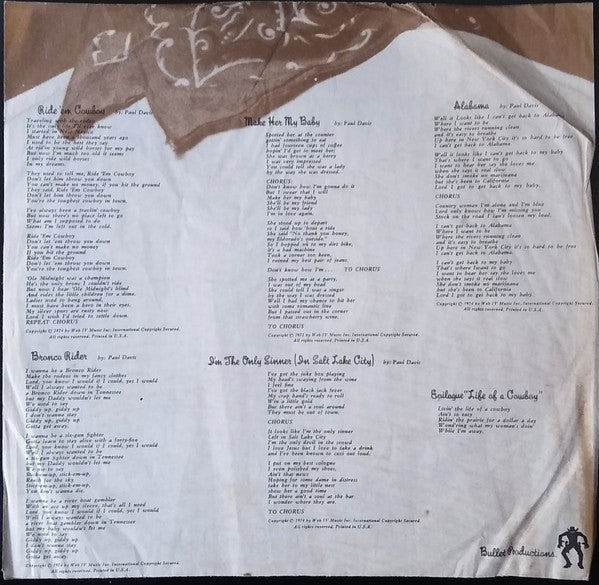 Paul Davis – Ride 'Em Cowboy LP vinyl record, image 7 of 7