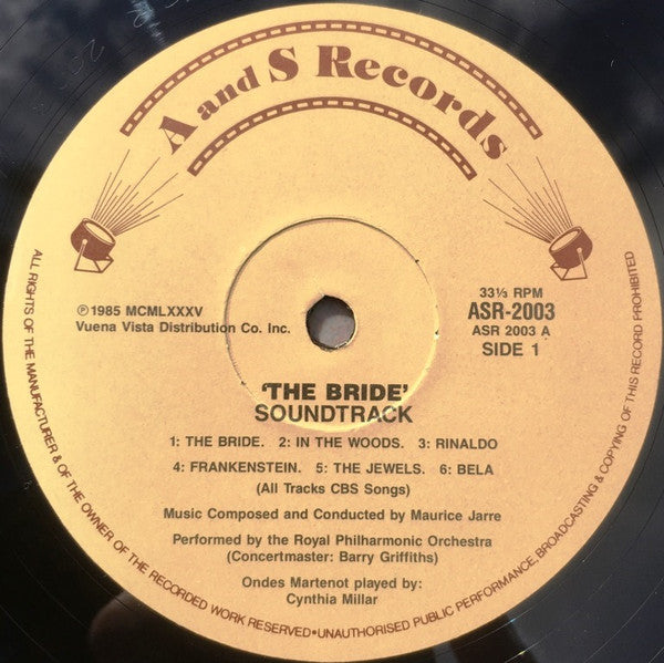 Maurice Jarre – The Bride (Original Motion Picture Soundtrack) LP vinyl record, image 3 of 4