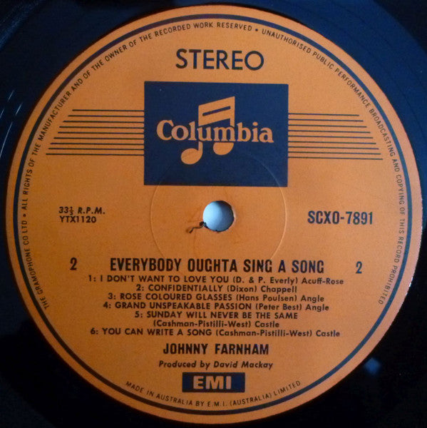 John Farnham – Everybody Oughta Sing A Song LP vinyl record, image 6 of 6