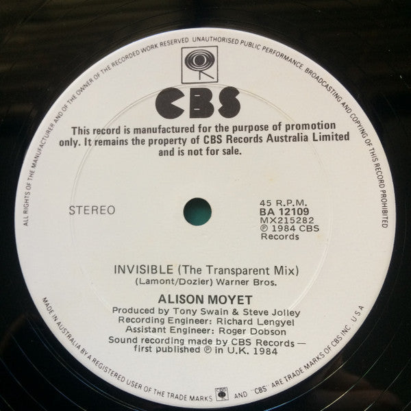 Alison Moyet – Invisible 12" vinyl record, image 4 of 4