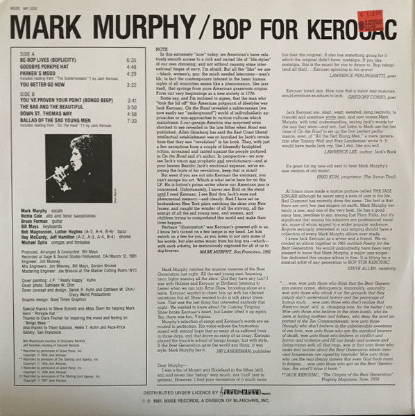 Mark Murphy – Bop For Kerouac LP vinyl record, image 2 of 4