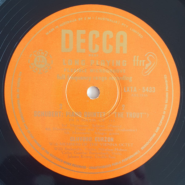 Franz Schubert, Clifford Curzon, Mitglieder Des Wiener Oktetts – The "Trout" Quintet LP vinyl record, image 4 of 4