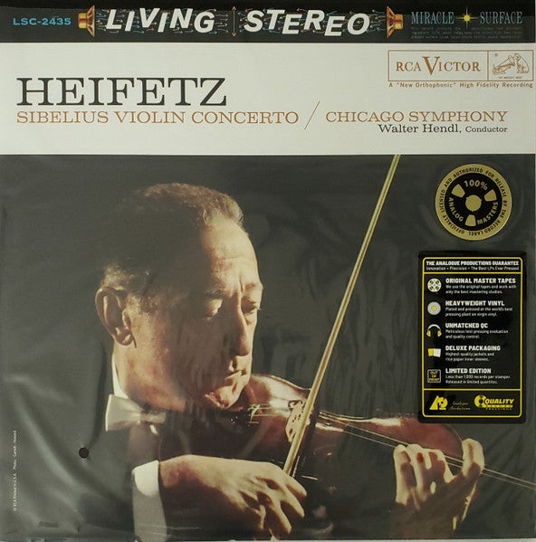 Jean Sibelius, Jascha Heifetz, Walter Hendl, Chicago Symphony Orchestra – Violin Concerto In D Minor, Op. 47 LP vinyl record, image 1 of 4