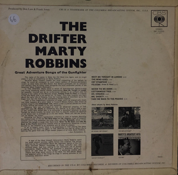 Marty Robbins – The Drifter LP vinyl record, image 2 of 2