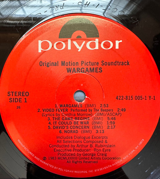 Arthur B. Rubinstein – Wargames (Original Motion Picture Soundtrack) LP vinyl record, image 4 of 5