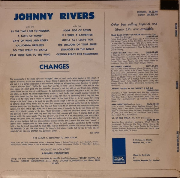 Johnny Rivers – Changes LP vinyl record, image 2 of 6