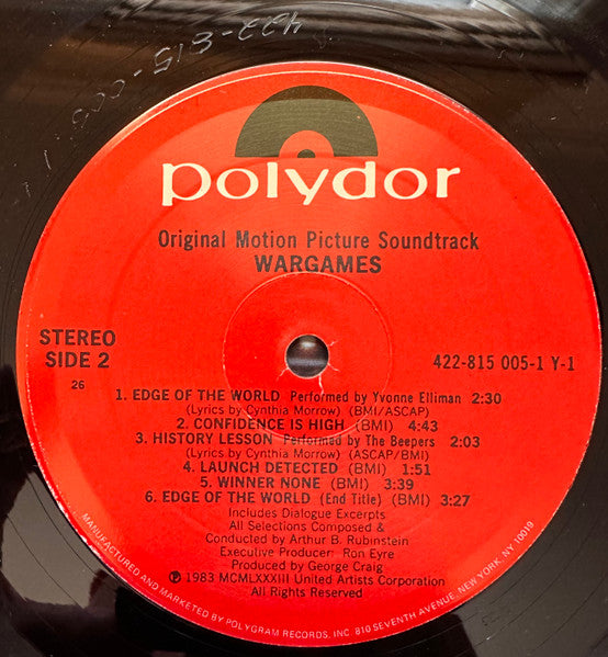 Arthur B. Rubinstein – Wargames (Original Motion Picture Soundtrack) LP vinyl record, image 5 of 5