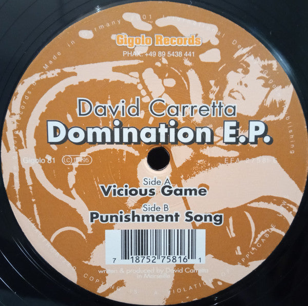 David Carretta – Domination E.P. 12" vinyl record, image 2 of 3