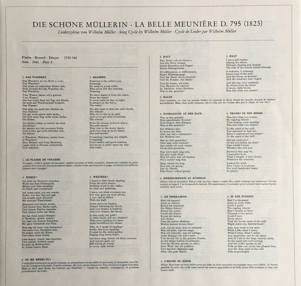 Franz Schubert, Dietrich Fischer-Dieskau, Gerald Moore – Die Schöne Müllerin LP vinyl record, image 3 of 5