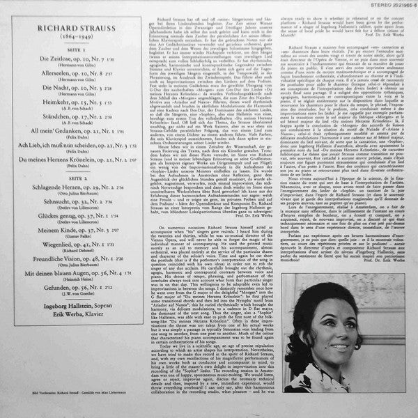 Richard Strauss, Ingeborg Hallstein, Erik Werba – Lieder LP vinyl record, image 2 of 4