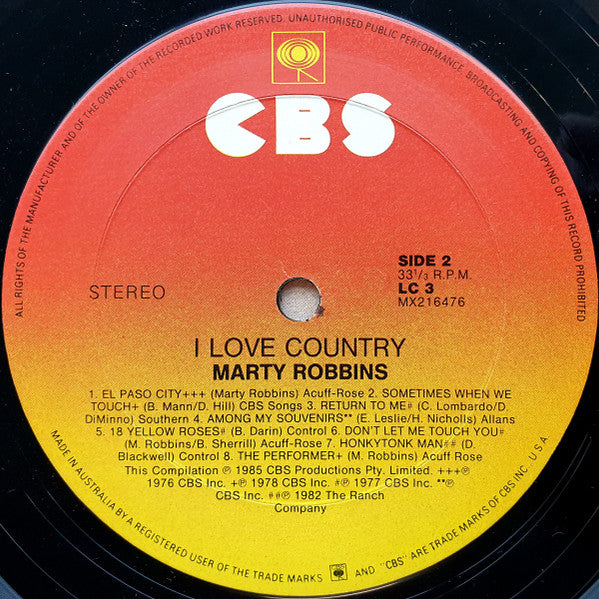 Marty Robbins – I Love Country LP vinyl record, image 4 of 4