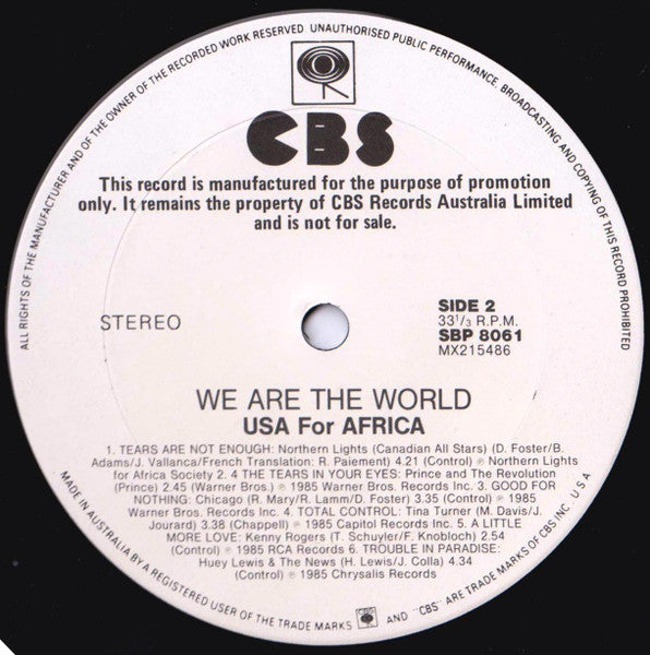 USA For Africa – We Are The World LP vinyl record, image 3 of 4