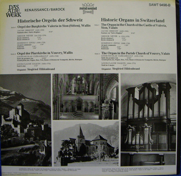 Jacob Obrecht, Domenico Zipoli, Louis-Nicolas Clérambault, Louis-Claude Daquin, Siegfried Hildenbrand – Historische Orgeln Der Burgkirche Valeria In Sion • Pfarrkirche In Vouvry = The Historic Swiss Organs Of Sion And Vouvry LP vinyl record, image 2 of 6