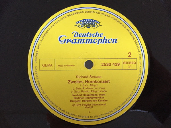Richard Strauss, Lothar Koch, Norbert Hauptmann, Berliner Philharmoniker, Herbert von Karajan – Oboenkonzert D-Dur / Hornkonzert Nr. 2 Es-Dur LP vinyl record, image 4 of 4