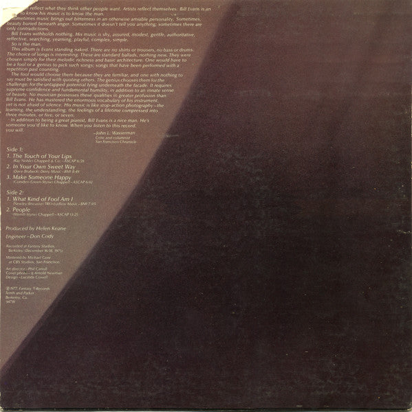 Bill Evans – Alone (Again) LP vinyl record, image 4 of 4