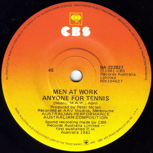 Men At Work – Who Can It Be Now? 7" vinyl record, image 4 of 4