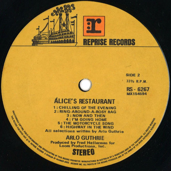 Arlo Guthrie – Alice's Restaurant LP vinyl record, image 4 of 4