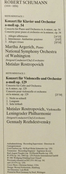 Robert Schumann, Martha Argerich, Mstislav Rostropovich – Klavierkonzert - Cellokonzert LP vinyl record, image 5 of 5