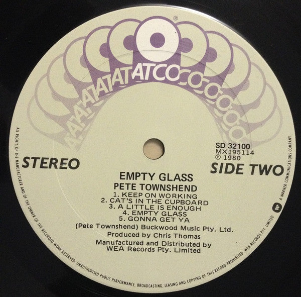 Pete Townshend – Empty Glass LP vinyl record, image 5 of 7