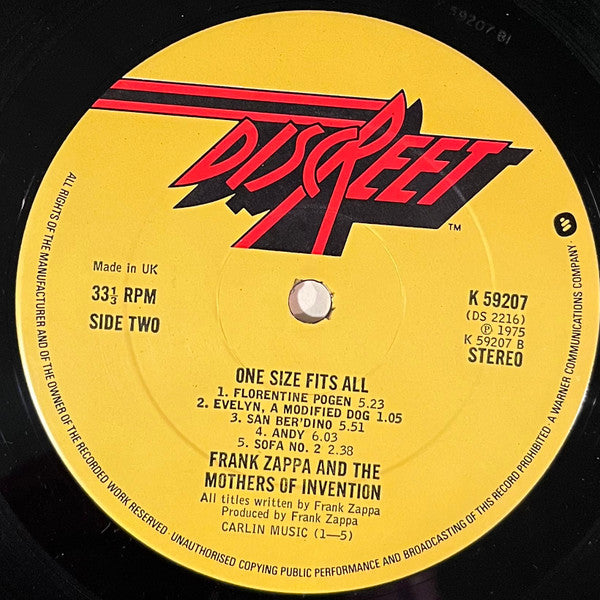 Frank Zappa, The Mothers – One Size Fits All LP vinyl record, image 5 of 5