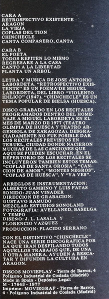 José Antonio Labordeta – Labordeta En Directo LP vinyl record, image 7 of 7