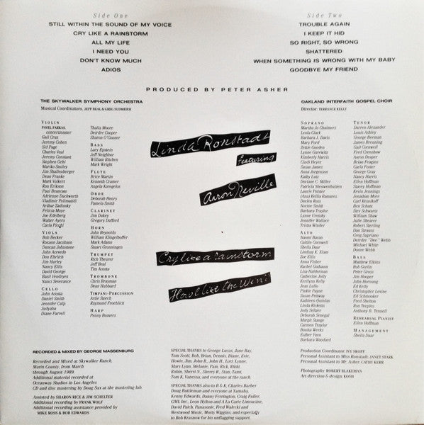Linda Ronstadt, Aaron Neville – Cry Like A Rainstorm - Howl Like The Wind LP vinyl record, image 6 of 8