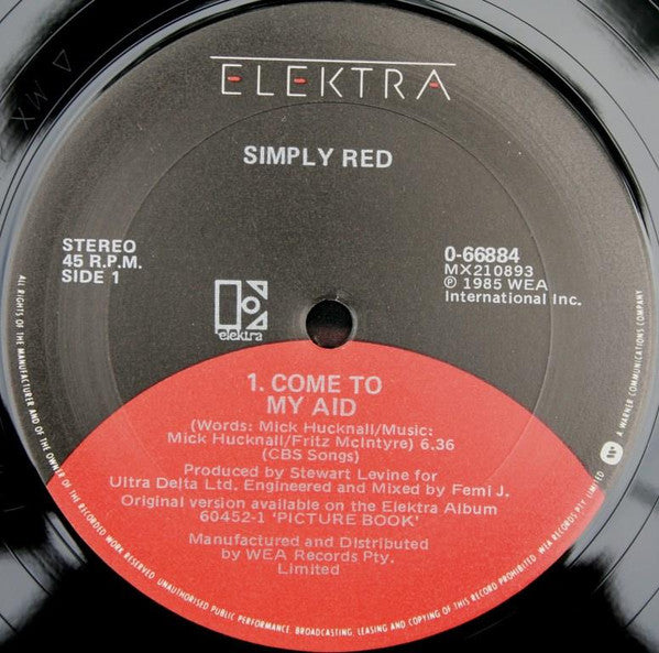 Simply Red – Come To My Aid 12" vinyl record, image 3 of 4