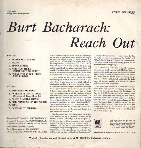 Burt Bacharach – Reach Out LP vinyl record, image 2 of 6