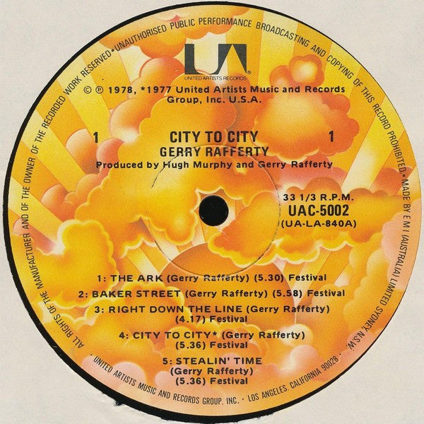 Gerry Rafferty – City To City LP vinyl record, image 3 of 4