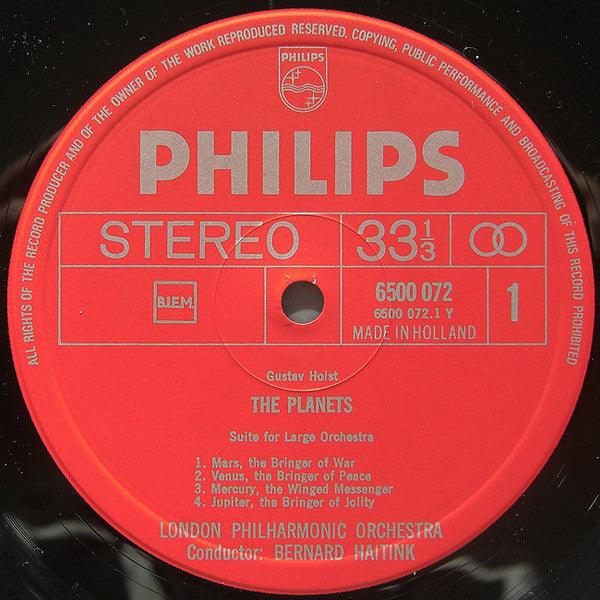 Gustav Holst, London Philharmonic Orchestra, Bernard Haitink – The Planets LP vinyl record, image 3 of 5