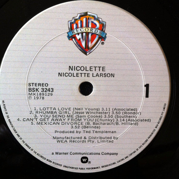 Nicolette Larson – Nicolette LP vinyl record, image 4 of 5