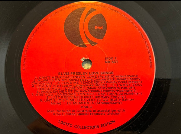 Elvis Presley – Elvis Love Songs LP vinyl record, image 5 of 5