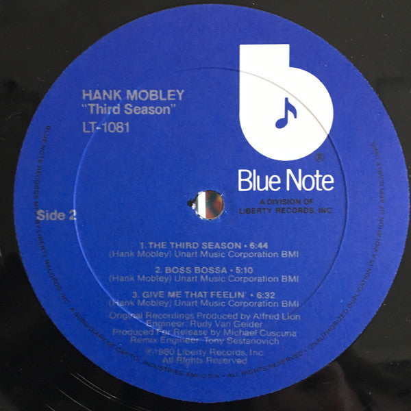 Hank Mobley – Third Season LP vinyl record, image 4 of 4