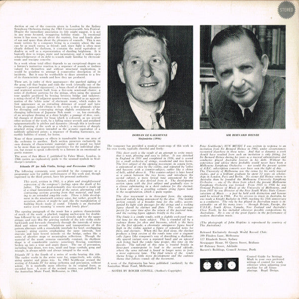 Peter Sculthorpe, Dorian Le Gallienne, Melbourne Symphony Orchestra, John Hopkins – Sun Music I • Irkanda IV / Sinfonietta LP vinyl record, image 2 of 6