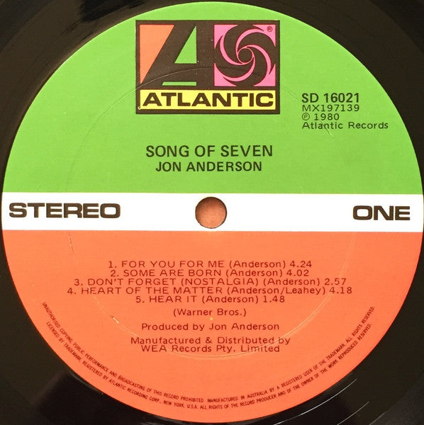 Jon Anderson – Song Of Seven LP vinyl record, image 3 of 4