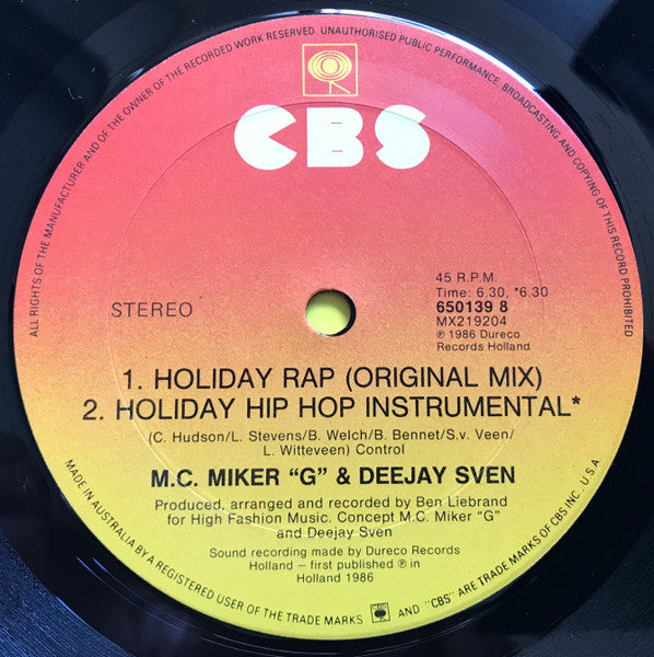 MC Miker G. & DJ Sven – Holiday Rap (The Pee Wee Mix) 12" vinyl record, image 4 of 4