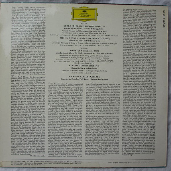 Nicanor Zabaleta, Maurice Ravel, Claude Debussy, Georg Friedrich Händel, Johann Georg Albrechtsberger, Orchestre De Chambre Paul Kuentz, Paul Kuentz – Werke Für Harfe Und Orchester LP vinyl record, image 2 of 4