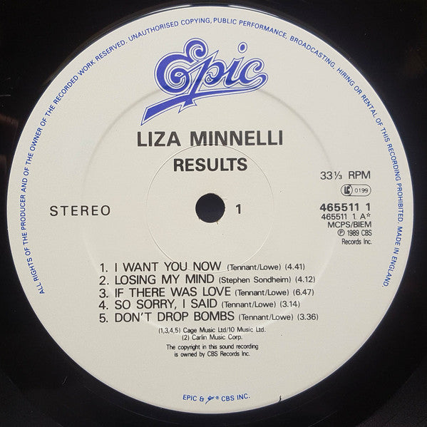Liza Minnelli – Results LP vinyl record, image 3 of 6
