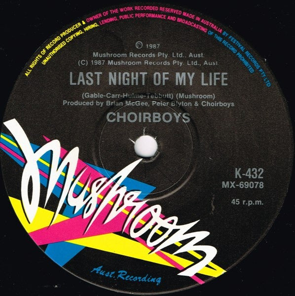 Choirboys – Boys Will Be Boys 7" vinyl record, image 2 of 2