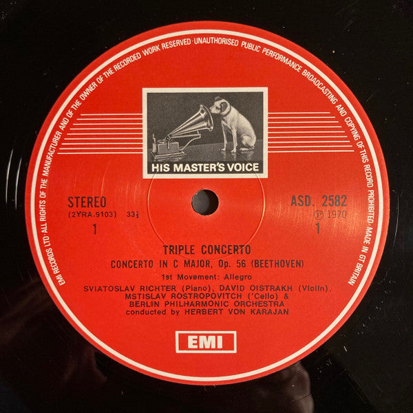 David Oistrach, Mstislav Rostropovich, Sviatoslav Richter, Herbert Von Karajan, Berliner Philharmoniker, Ludwig van Beethoven – Triple Concerto LP vinyl record, image 6 of 6