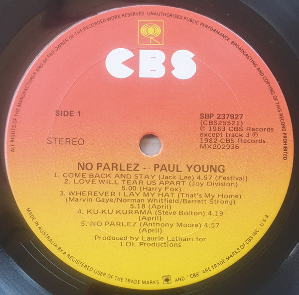 Paul Young – No Parlez LP vinyl record, image 3 of 6