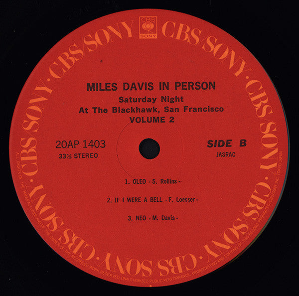 Miles Davis – In Person, Saturday Nights At The Blackhawk, San Francisco, Volume II LP vinyl record, image 5 of 7