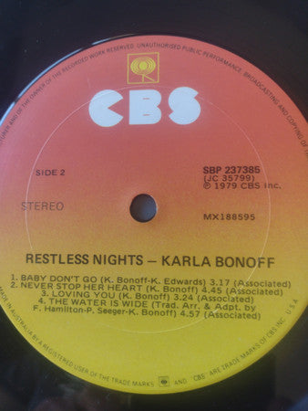 Karla Bonoff – Restless Nights LP vinyl record, image 4 of 4