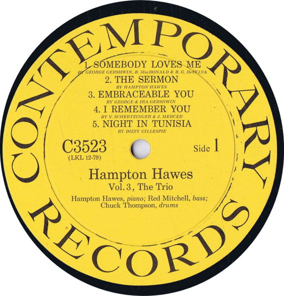 Hampton Hawes – Everybody Likes Hampton Hawes, Vol. 3: The Trio LP vinyl record, image 3 of 6