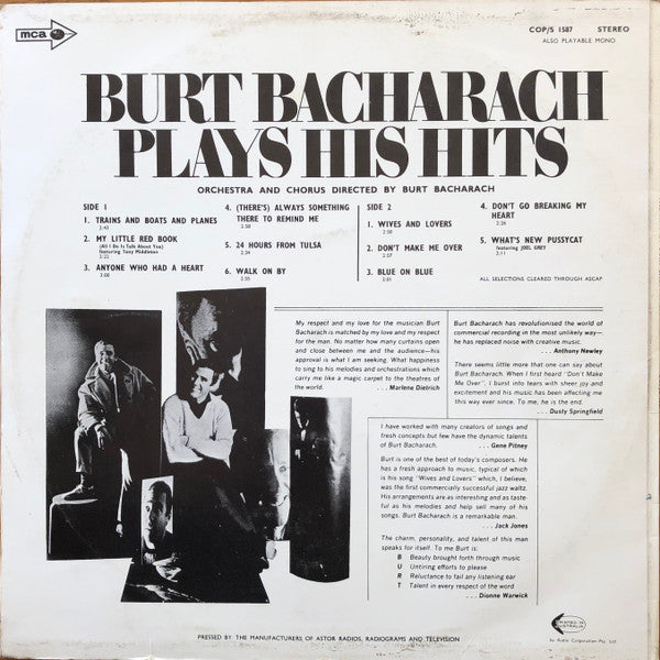 Burt Bacharach – Plays His Hits LP vinyl record, image 2 of 6