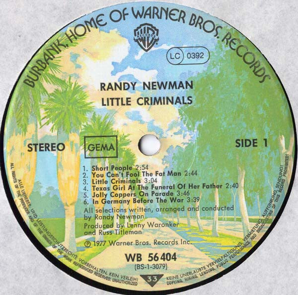 Randy Newman – Little Criminals LP vinyl record, image 3 of 4