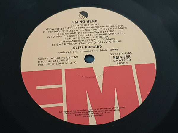 Cliff Richard – I'm No Hero LP vinyl record, image 4 of 4