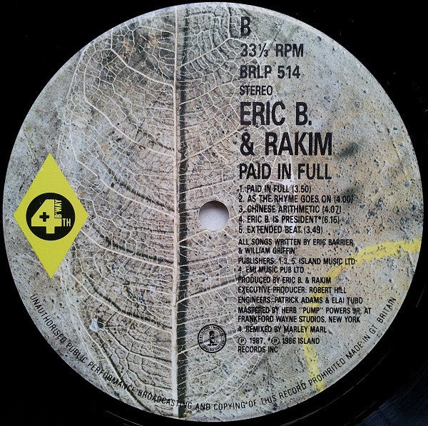 Eric B. & Rakim – Paid In Full LP vinyl record, image 4 of 4
