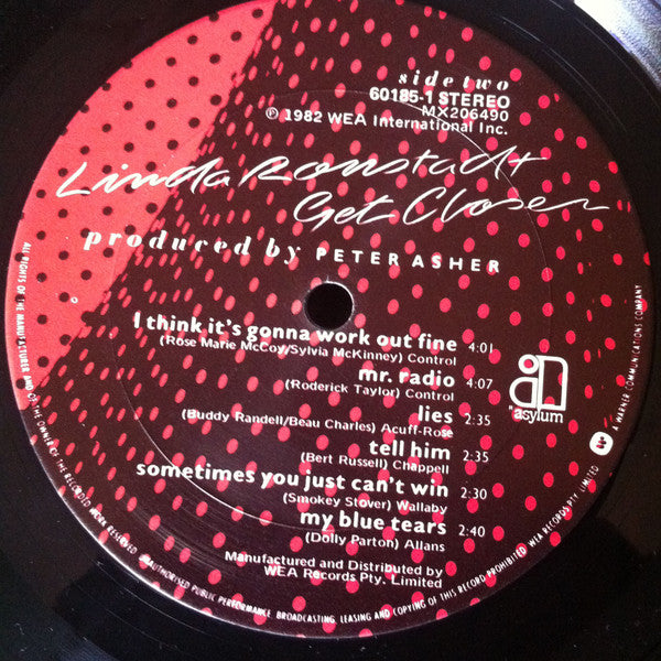 Linda Ronstadt – Get Closer LP vinyl record, image 6 of 6